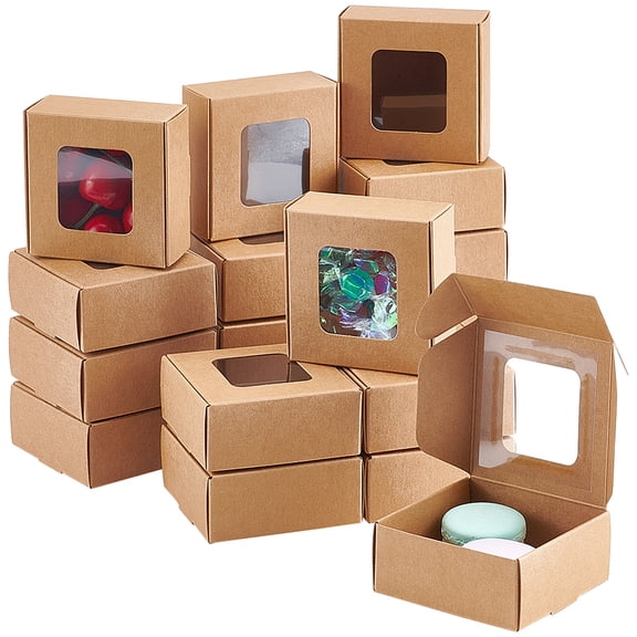 30pcs Kraft Paper Gift box with Visible Window Square BurlyWood 7.2x7.3x3.3cm