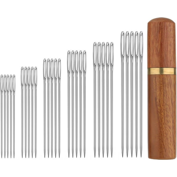 30pcs Large Eye Sewing Needles, 6 Sizes Tapestry Needle Embroidery Needles Yarn Needles with Wooden Needle Case Stainless Steel Wool Self Threading Needle for Hand Sewing DIY