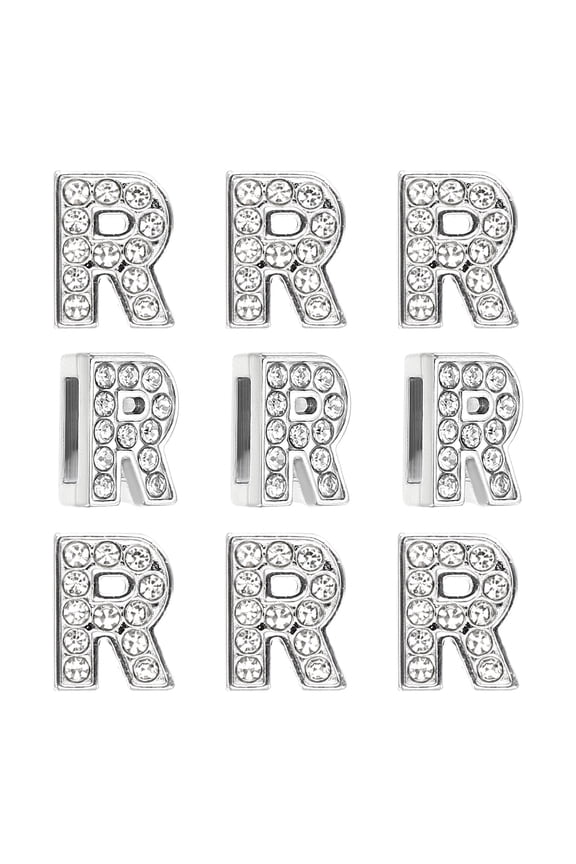 30pcs Letter Charm, Rhinestone Letter Charm Crystal Alphabet Slide Wristbands Pendant for Leather Collar, Silvery, R