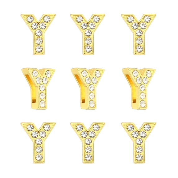 30pcs Letter Charm, Rhinestone Letter Charm Crystal Alphabet Wristbands Pendant for Leather Collar Necklace, Golden, Y