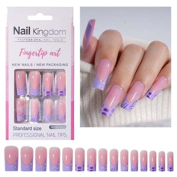 30pcs Long Square French Tip Press On Nail Glossy Acrylic False Nail Stick on Nail Manicure Nail Art Decors For Women