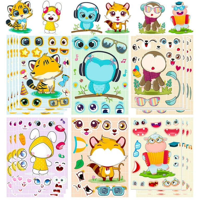 30pcs Make A Face Stickers Animals For Kids Boys Girls, Make Your