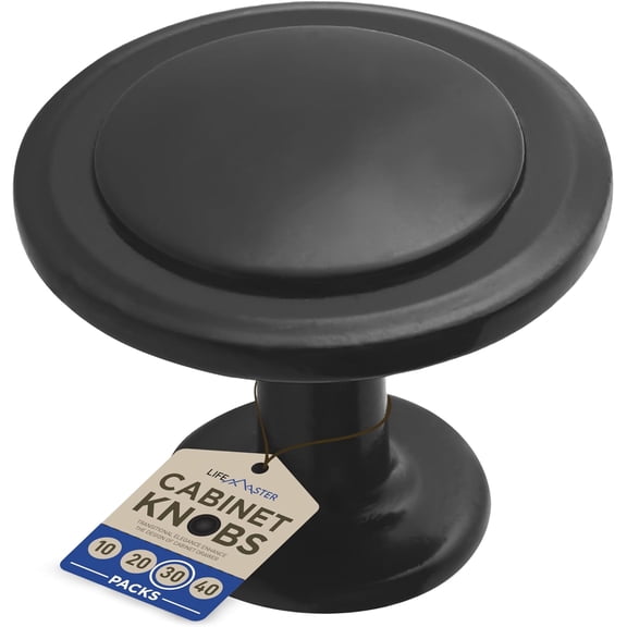 30pcs Matte Black Cabinet Knobs  1-1/4 Modern Drawer Pulls, Durable Zinc Alloy Handles with Short & Adjustable Screws for Kitchen, Dresser, Cabinets