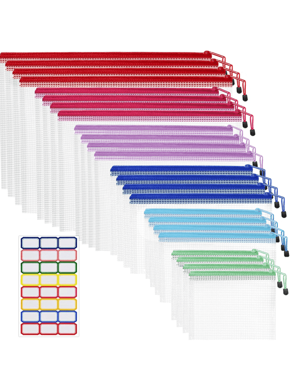 24pcs Mesh Zipper Pouch 6 Colors, 6 Sizes Waterproof Zipper Bags for Board Games Storage, Organization Pouches for School Supplies, Office Appliances, Cosmetics, and Travel Accessories