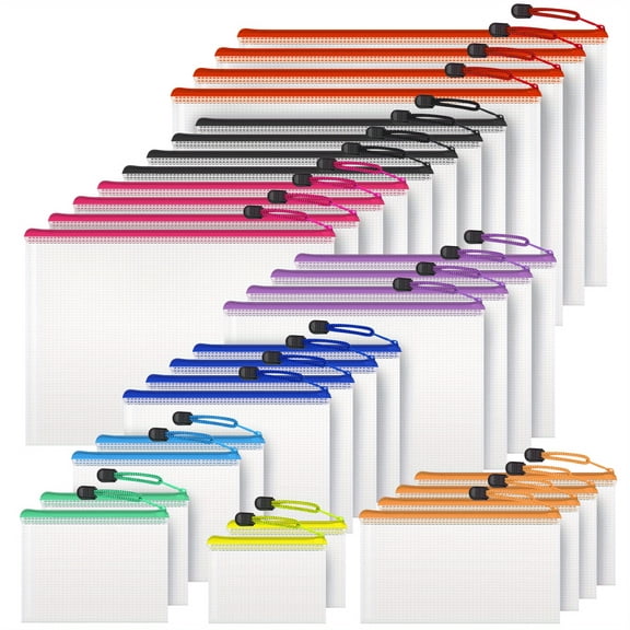 30pcs Mesh Zipper Pouch Zipper Bags, Puzzle Bag for Organizing Storage, Letter Size, Multiple Sizes, Zipper File Bags for Office Supplies