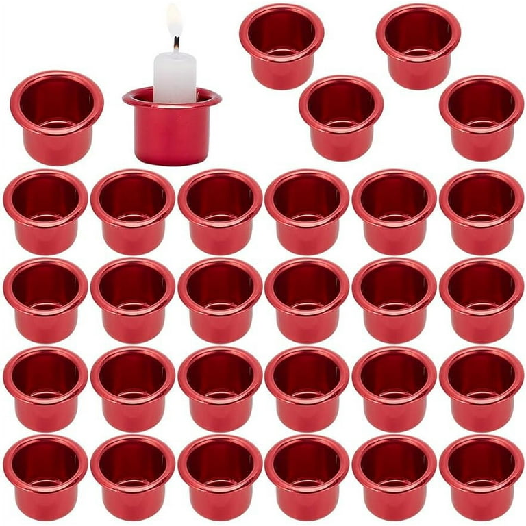 30pcs Metal Candle Cups Candlestick Holder Cup Red Tea Light Candle Holder  Aluminum Metal Candle Inserts for Christmas