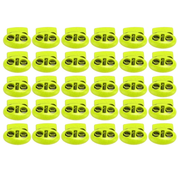 30pcs Metal Cord Lock End Toggle Double Hole Spring Stopper Fastener Slider Toggles End for Drawstrings Shoelaces Backpack Bags Fluorescent Green Zinc Alloy