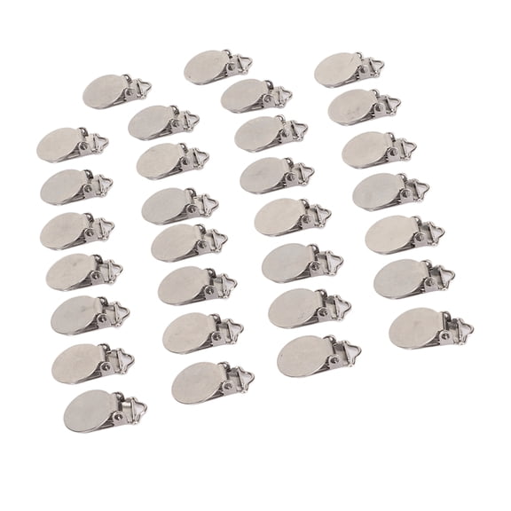 30pcs Metal Round Pacifier Clips for Toddler Rust Prevention Electroplated Stainless Steel Suspender Teething
