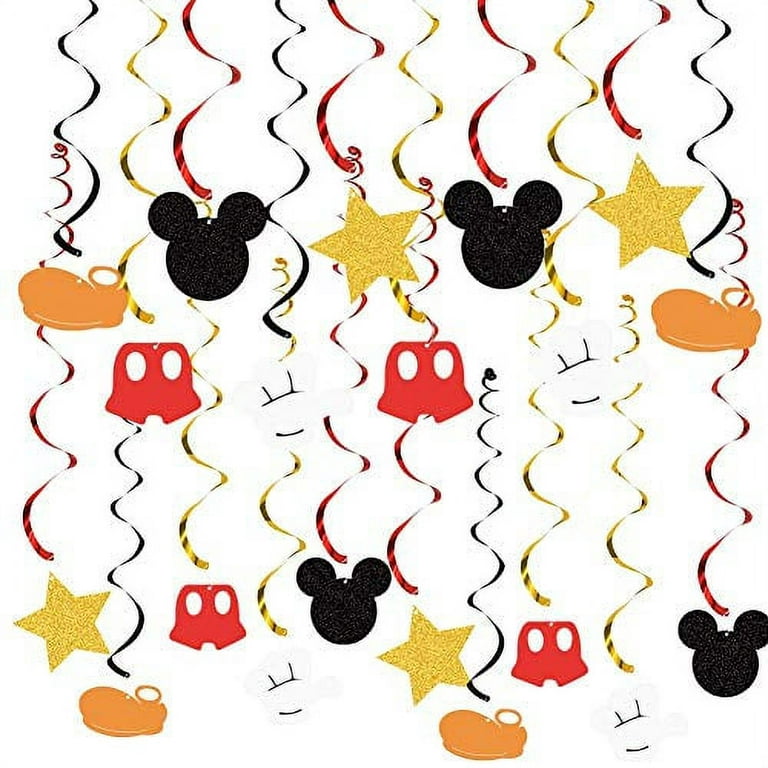 30pcs Mickey Mouse Birthday Hanging Swirl Decorations, Ceiling Streamers Mini Mouse Birthday Party Supplies, Hanging Swirls Party Favors for Kids
