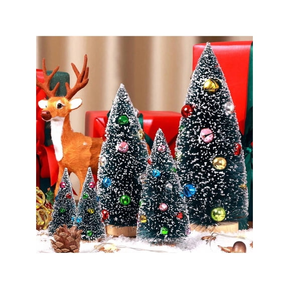 30pcs Mini Artificial Christmas Trees - Bottle Brush Trees With Wooden Base For Festive Decorations, Ideal For Party And Family Dining Table Crafts.