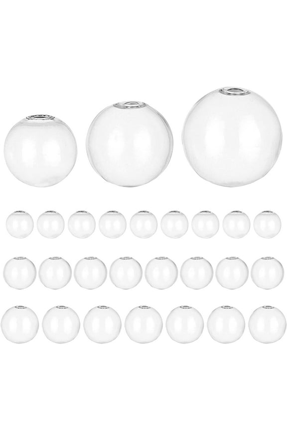 30pcs Mini Glass Globe Bottle Globe Hollow Ball Wish Glass Ball Bottle Crystal Glass Dome Cover Blown Glass Beads for DIY Jewelry Pendant Earring Craft Making 20/25/30mm DIY