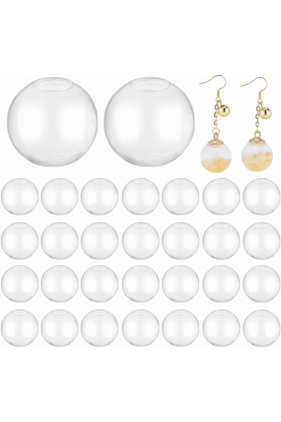 30pcs Mini Glass Globes 0.78inch Small Glass Bottles Orbs Balls Wish Ball Charms Spheres UV Planet Crystal Craft Balls for UV Resin Dice Pendant Charms Earring Making