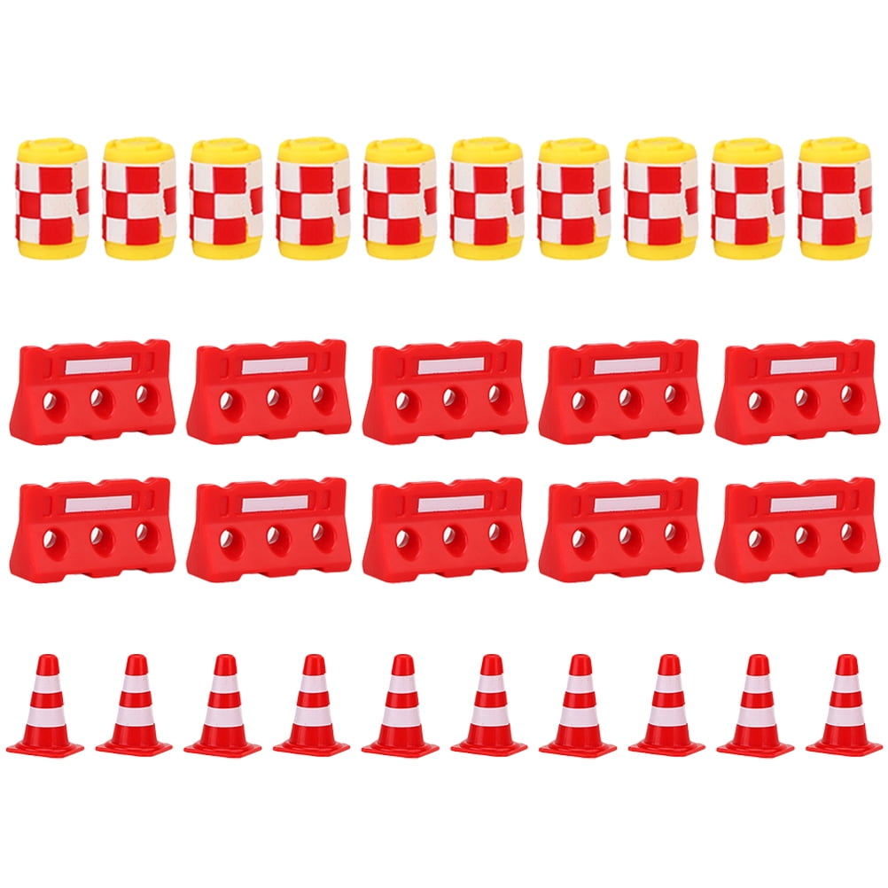 30pcs Mini Traffic Cones Mini Fences and Buckets Traffic Road Toy Playset Traffic Model Toys