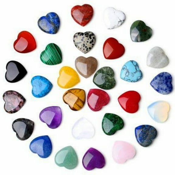 30pcs Natural Crystal Agate Heart-Shaped Stones | 20mm Smoothness Pocket Stones for Meditations, DIY Jewelry & Decor | Random Colors | No Holes | Gift for Family & Friend