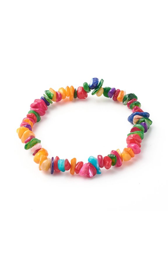 30pcs Natural Dyed Chip Shell Beads Stretch Bracelets Colorful Inner Diameter: 2-1/8 inch(5.5cm)