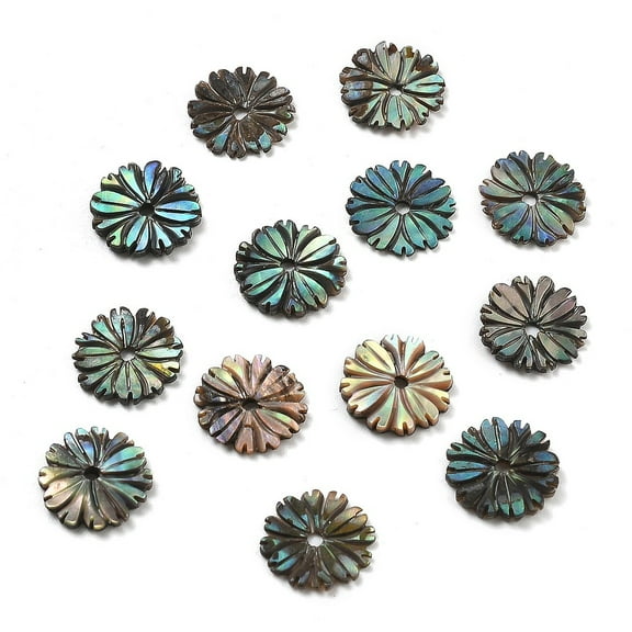 30pcs Natural Paua Shell Carved Beads Flower Colorful 10~10.5x0.5~1.5mm Hole: 1.2~1.4mm