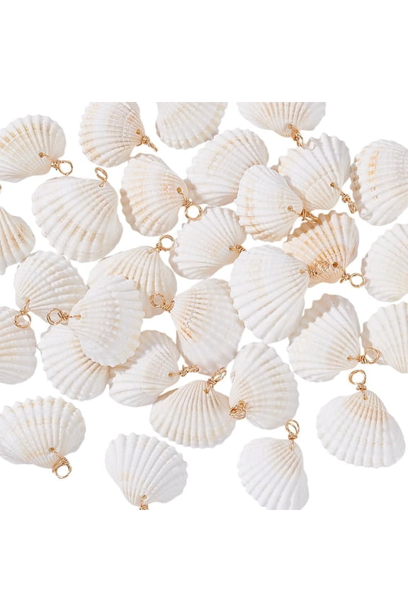 30pcs Natural Seashells Charms 1~1.2 inch White Shell Charms Ocean Sea Beach Seashells with Golden Loop Bail for Summer Jewelry Earrings Bracelets Neclaces Crafts Making Party Decoration