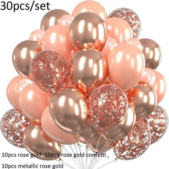 30pcs New Baby Shower Clear Confetti Metallic Latex Balloons Air Balloons Wedding ROSE GOLD