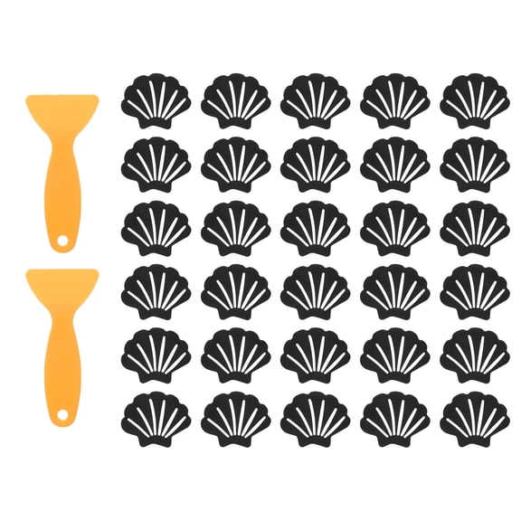 30pcs Non-Slip Bathtub Stickers, Anti-Slip Showers Treads Shell Shaped Appliques with 2 Pcs Scraper for Bath Tub, Black