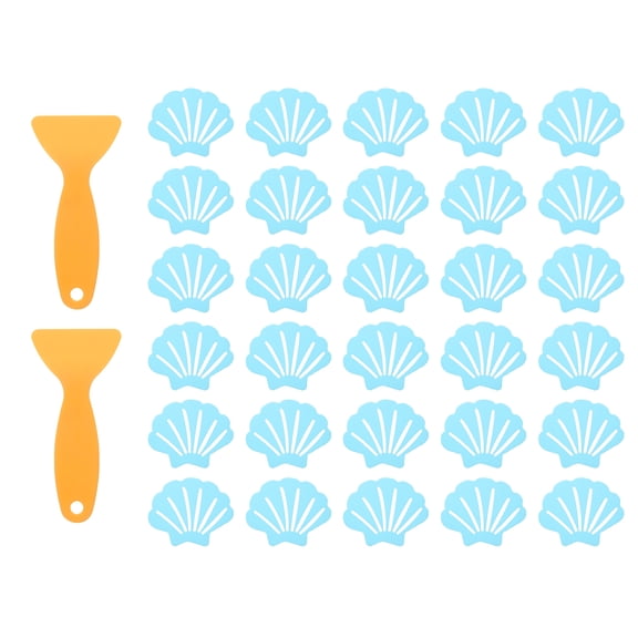 30pcs Non-Slip Bathtub Stickers, Anti-Slip Showers Treads Shell Shaped Appliques with 2 Pcs Scraper for Bath Tub, Blue
