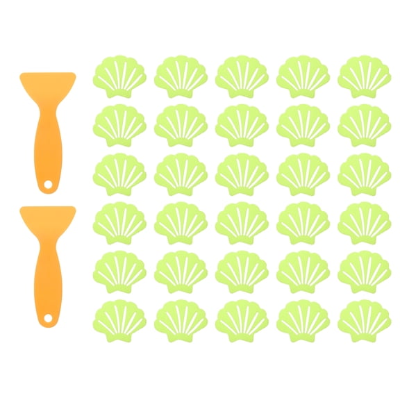 30pcs Non-Slip Bathtub Stickers, Anti-Slip Showers Treads Shell Shaped Appliques with 2 Pcs Scraper for Bath Tub, Green