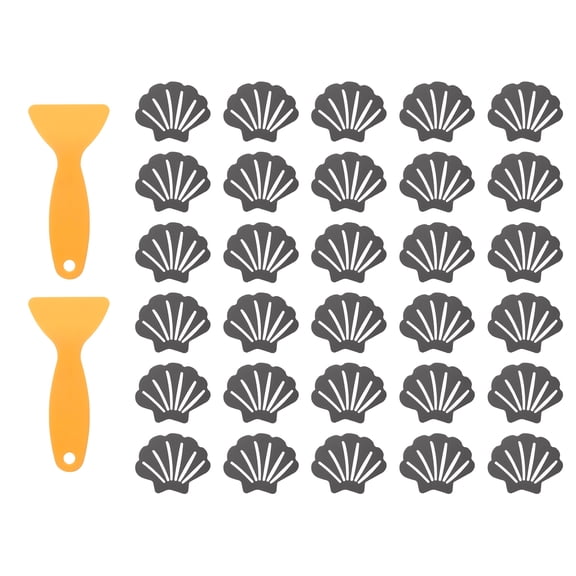 30pcs Non-Slip Bathtub Stickers, Anti-Slip Showers Treads Shell Shaped Appliques with 2 Pcs Scraper for Bath Tub, Grey