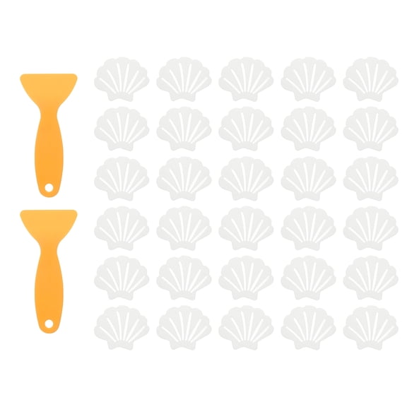 30pcs Non-Slip Bathtub Stickers, Anti-Slip Showers Treads Shell Shaped Appliques with 2 Pcs Scraper for Bath Tub, White