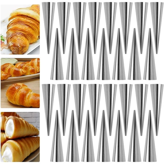 30pcs Non-Stick Cream Horn Cones, HYG Stainless Steel Pastry Baking Moulds Set for Conical Croissants, Cannoli, Cookie, Roll Mold Corner Shaper - Kitchen Baking Tools for Bakery and Daily Use