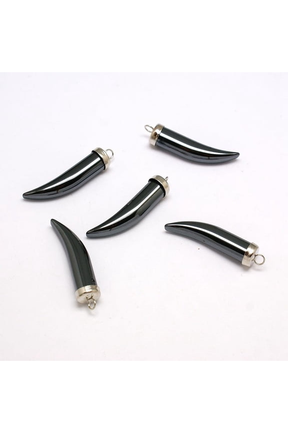 30pcs Non-magnetic Hematite Pendants Grade AA with Brass Findings Ivory/Tusk Shape Platinum 35.5~37x8x8mm Hole: 2.5mm