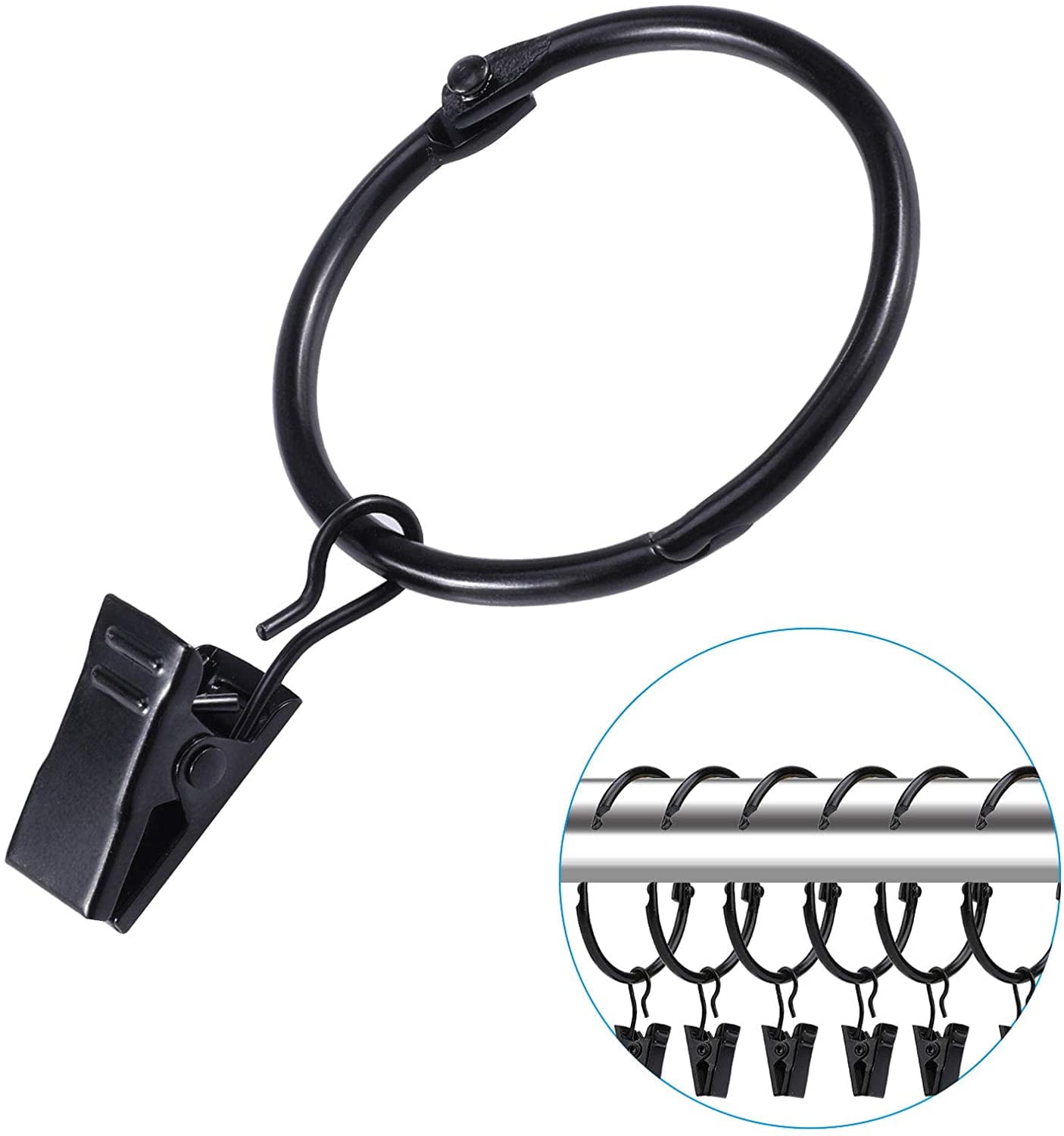40 Schwarze Vorhangringe Mit Clips – Ø 3,2 Cm, Für Stangen Bis 2,5 Cm, Gardinenhalter
