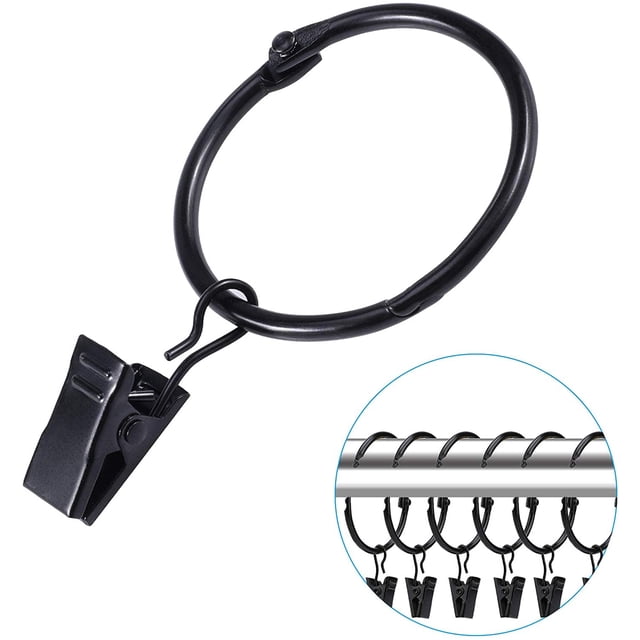 30pcs Black Stainless Steel Openable Curtain Rings with Clips for ...