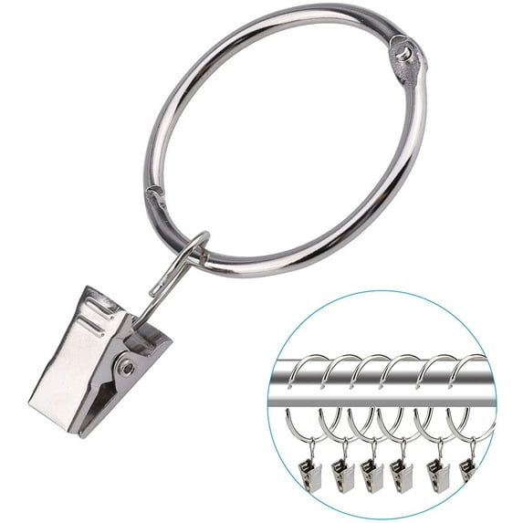 30pcs Openable Curtain Ring Stainless Steel Drapery Rings with Clips, Black