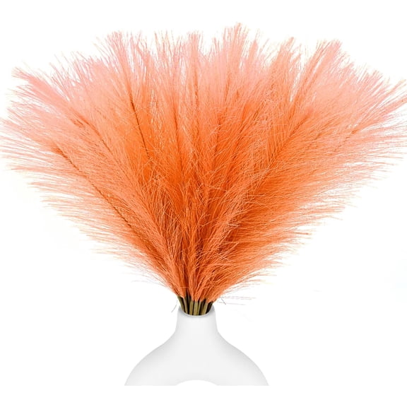 30pcs Orange Faux Pampas Grass Decor, 17.7inch Short Artificial Pompous Grass Fluffy Fake Pompas Grass Branches Vase Filler Flower Arrangement for Home Wedding Centerpieces Decor