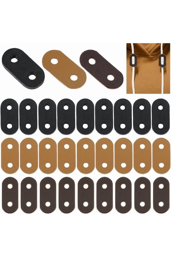 30pcs Oval Leather Slider Buckle Two Hole Cord Locks 3 Colors Leather Toggle Stoppers Drawstring End Stoppers for DIY Casual Jacket Hoodie Garments Pants Coats Backpack 33~34mm