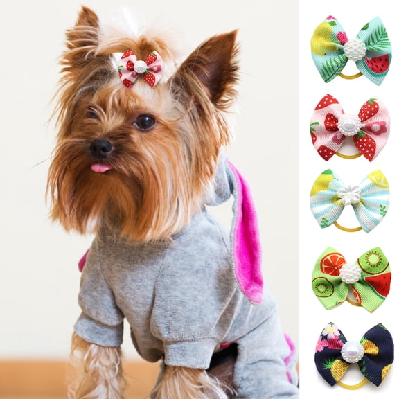 30pcs/Pack Cute New Dog Hair Bows Pairs Rhinestone Pearls Flowers Topknot Mix Styles Dog Bows Pet Grooming Products Mix Colors Pet Hair Bows Topknot Rubber Bands