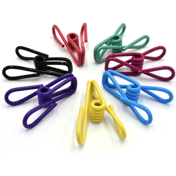 30pcs Pack Metal Clothespins Clips - Multi-Purpose Colored Utility Steel Wire Clips Pegs Holders in Basket Bin for Clothes Line, Kitchen Bag Sealing