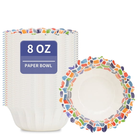 30pcs Paper Bowls Disposable, Small 8 oz Colorful Stone Snack Bowls for Birthday, Baby Shower, Tea Party Serving Bowls for Hot Cold Food, Salad, Soup