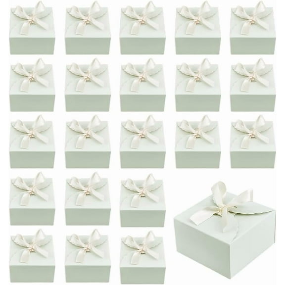 30pcs Paper Box Gift Boxes Foldable Candy Box Small Gift Packaging Boxes with Ribbon for Candy Cookie Proposal Wedding Gifts Pale Green 3.5x3.5x2 inch diy