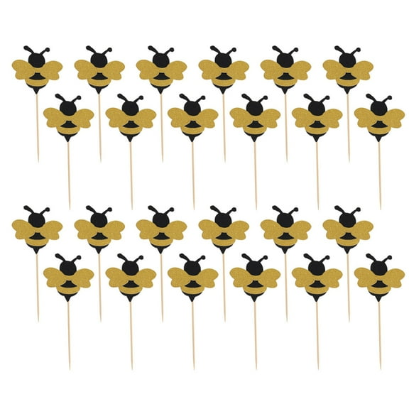 30pcs Paper Cupcake Topper Adorable Bee Cake Pick Dessert Decorative Pick