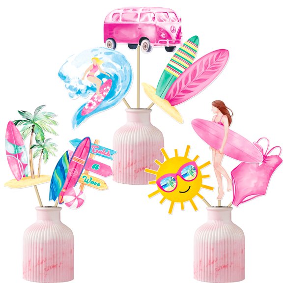 30pcs Pink Surf Theme Table Toppers Summer Party Decorations 15 Unique Designs
