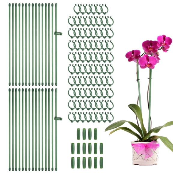 30pcs Plant Support Stakes, 11.8inch Adjustable Single Stem Stakes Garden Plant Support Sticks with Clip and Connect Pipe for Orchid Rose Tomato