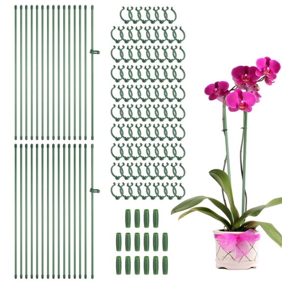 30pcs Plant Support Stakes, 15.7inch Adjustable Single Stem Stakes Garden Plant Support Sticks with Clip and Connect Pipe for Orchid Rose Tomato