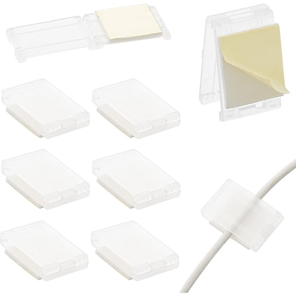 30pcs Plastic Cable Management Clips Self Adhesive Cable Wire Clips for Printer Ethernet Cable Under Desk Wall Home Office Rectangle Clear 29x18x6.5mm