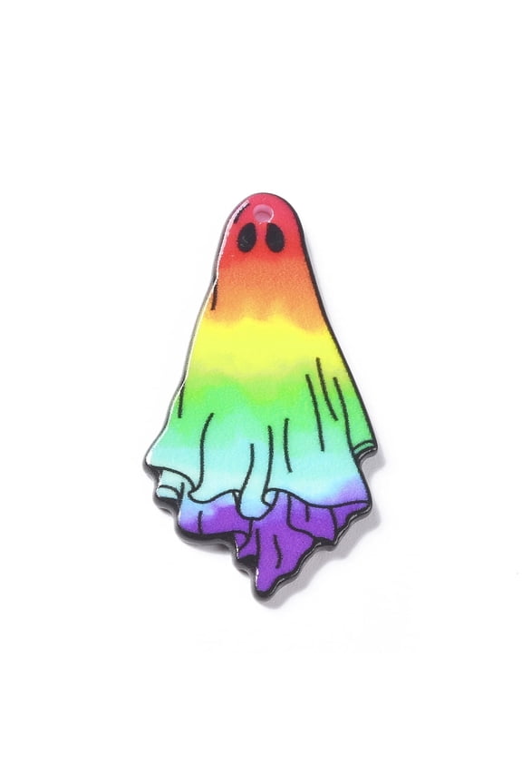 30pcs Printed Acrylic Pendants Charm Colorful 45.5x25x2mm Hole: 1.8mm