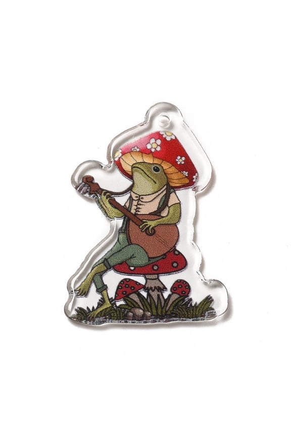30pcs Printed Transparent Acrylic Pendants Mushroom Frog Charm 37.5x26x2.3mm Hole: 2mm for DIY