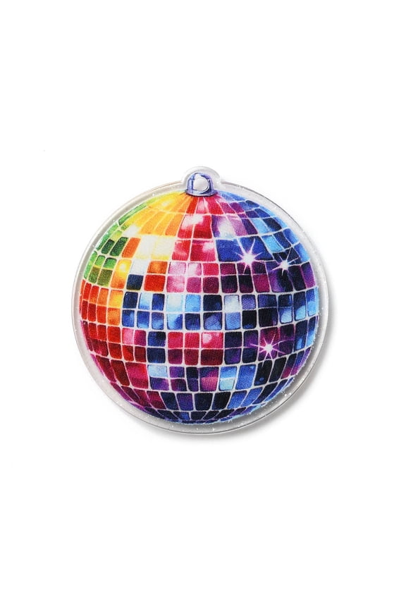 30pcs Printed Transparent Acrylic Pendants Round Colorful 40.5x38x2.5mm Hole: 2mm