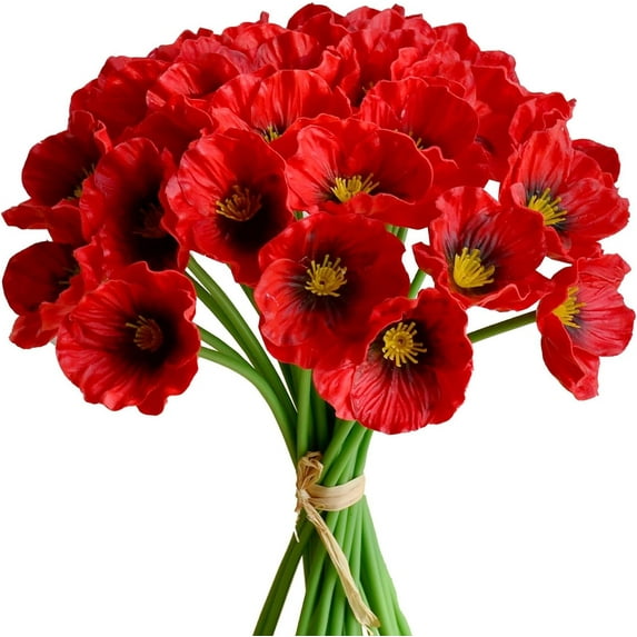 30pcs Red Artificial Poppy Silk Fake Flowers 13" for Mother's Day Easter Memorial Day Veterans Day Home Kitchen Wedding Decorations