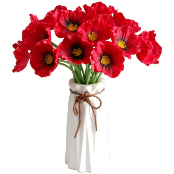 30pcs Red Artificial Poppy Silk Fake Flowers 13" for Mother's Day Easter Memorial Day Veterans Day Home Kitchen Wedding Decorations