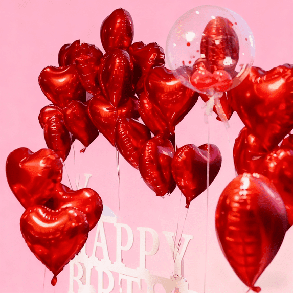 30pcs Red Heart Balloons with - Shiny Metal Valentine'S Day Decorations, for New Year, Wedding & Various Festive Events