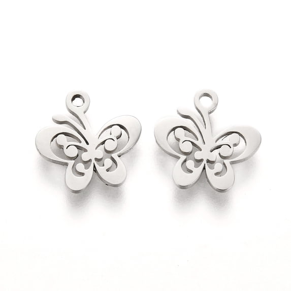 30pcs Resistant 304 Stainless Steel Charms Laser Cut Butterfly Stainless Steel color 10x10x1mm Hole: 1.2mm